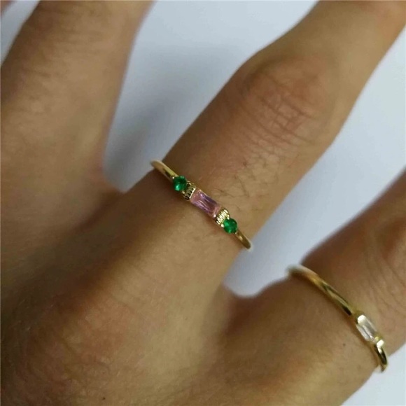 4 Piece Gold Gemstone Midi Rings Set - Picture 3 of 4